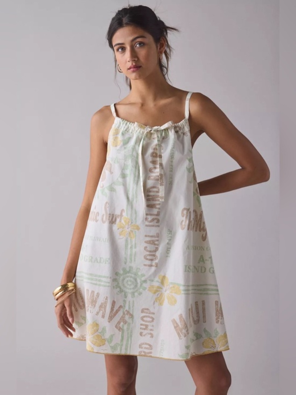 Urban Outfitters BDG Eva Tie-Front Ruched Strap Trapeze Mini Dress Size Medium